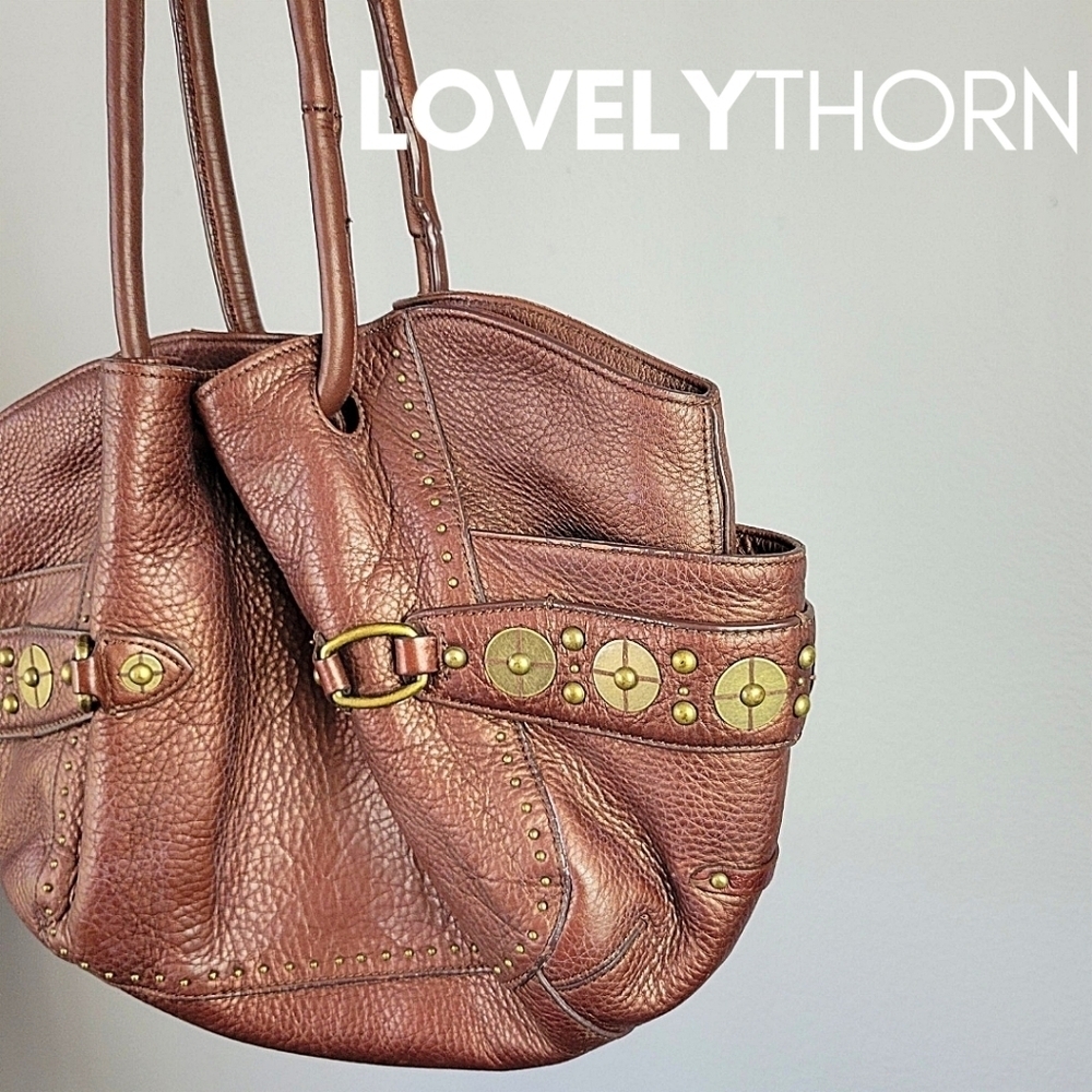 COLE HAAN // ltd ed buttery brown leather village paillette hobo bucket bag - Picture 3 of 16
